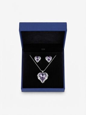 Heart-Shaped Purple Crystal Necklace and Earring Set
